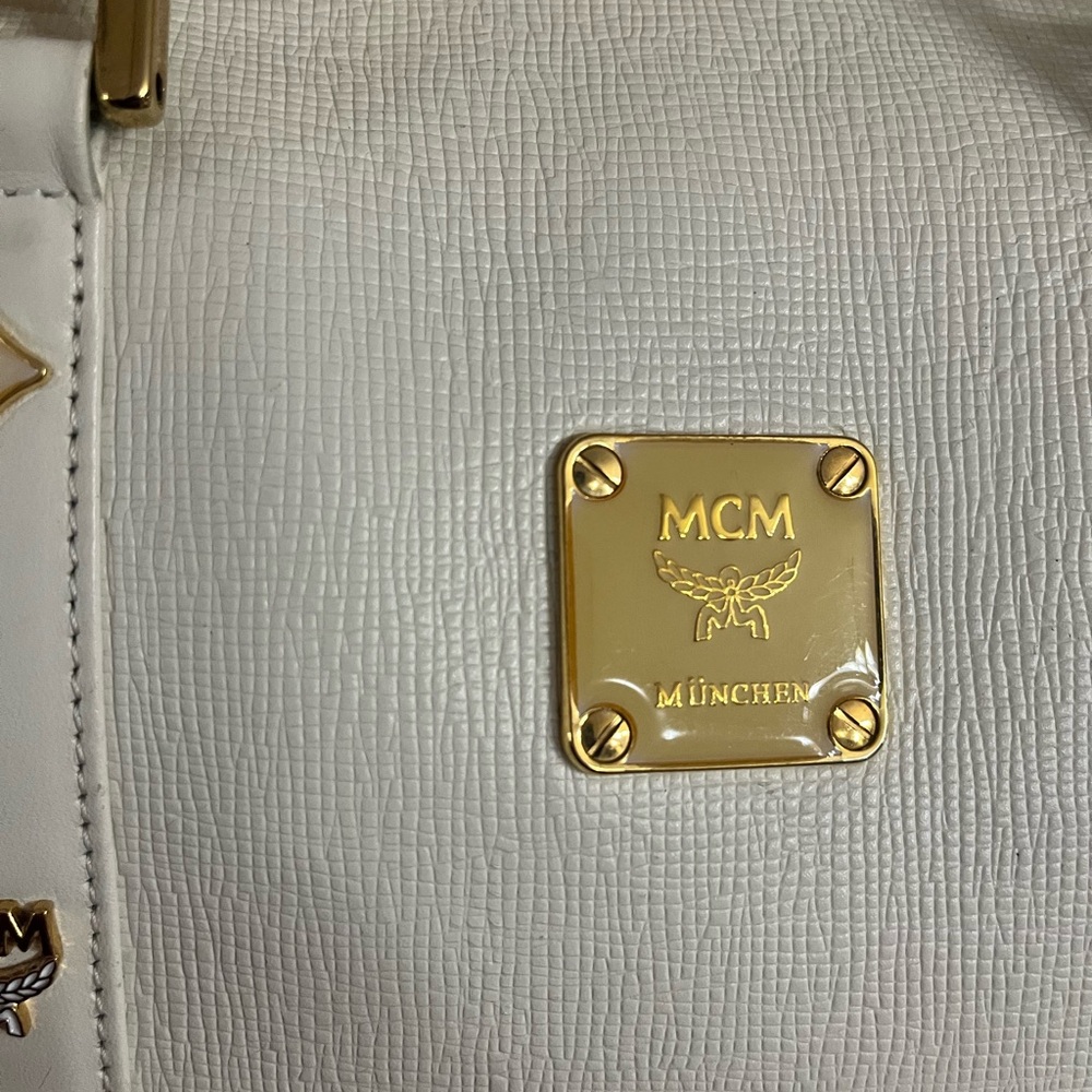 MCM White and Gold Satchel with Structured Design - Picture 6 of 8